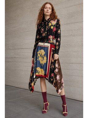 Preen Line Mila Printed Crepe De Chine Dress Black Floral Foulard